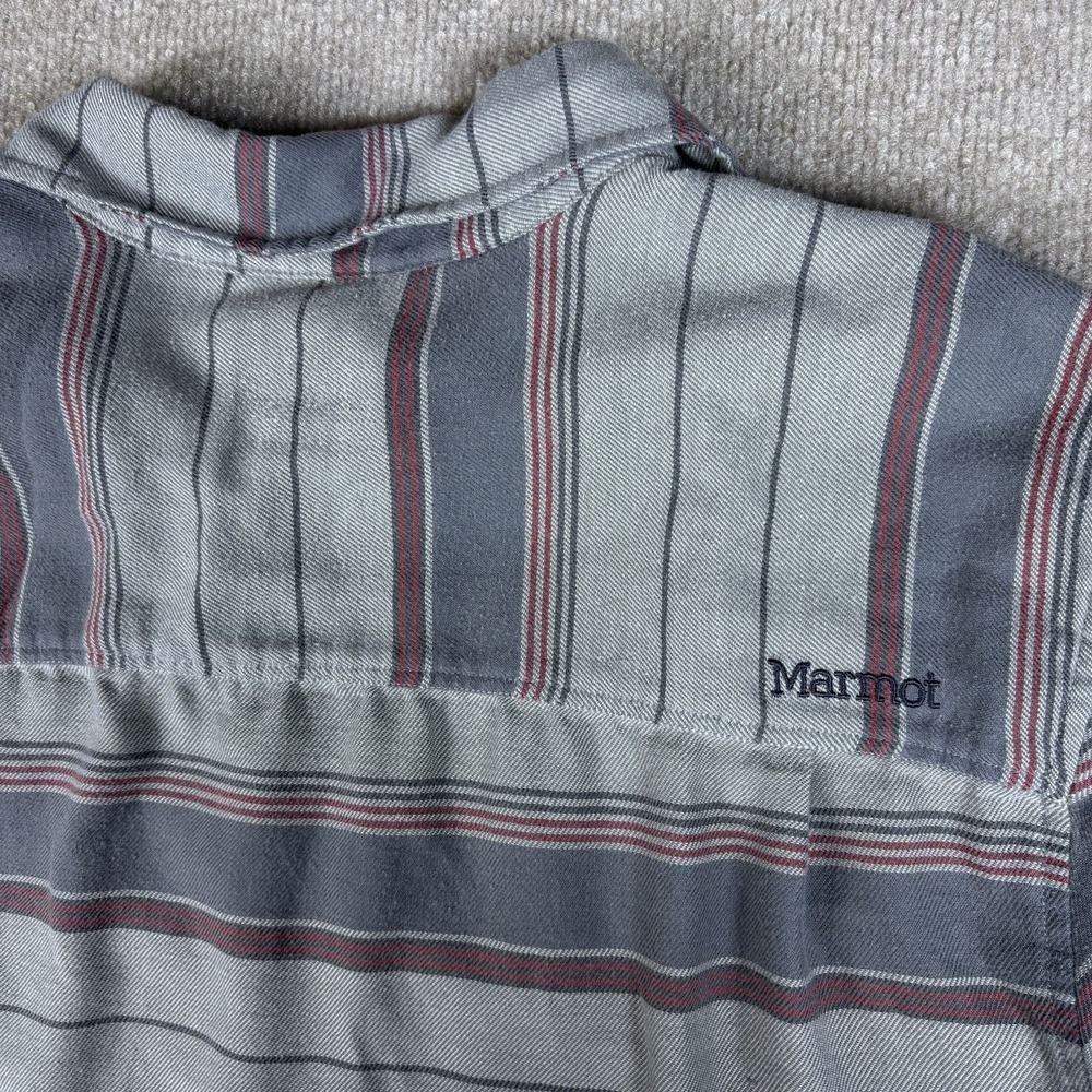 Marmot For Life Button Up Shirt Mens Large Gray Striped Long Sleeve Cotton Blend - Picture 12 of 12